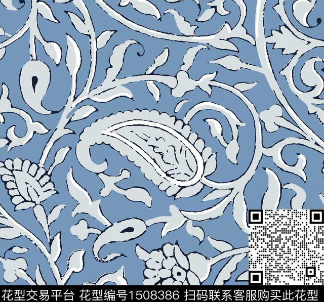 卷草民族风大牌风传统印花华亿平台下载（图片编号: 1508386） - 瓦栏（Walan）