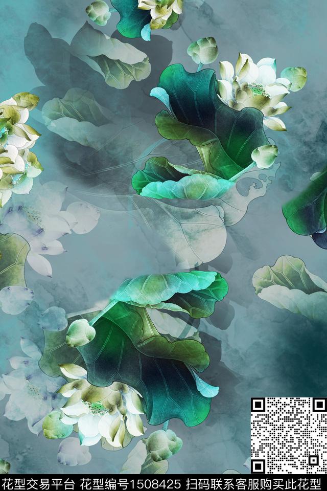 花卉香云纱真丝数码印花华亿平台下载（图片编号: 1508425） - 瓦栏（Walan）