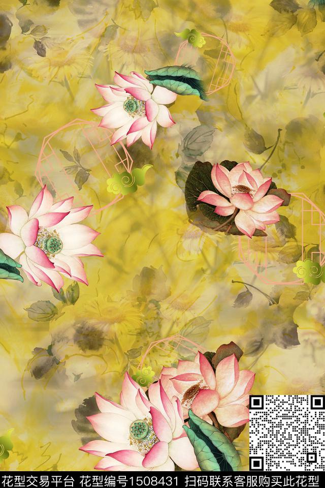 花卉香云纱真丝数码印花华亿平台下载（图片编号: 1508431） - 瓦栏（Walan）