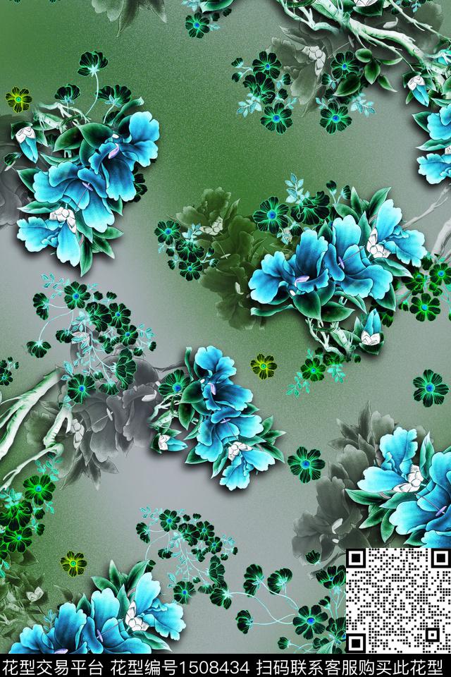 花卉香云纱真丝数码印花华亿平台下载（图片编号: 1508434） - 瓦栏（Walan）