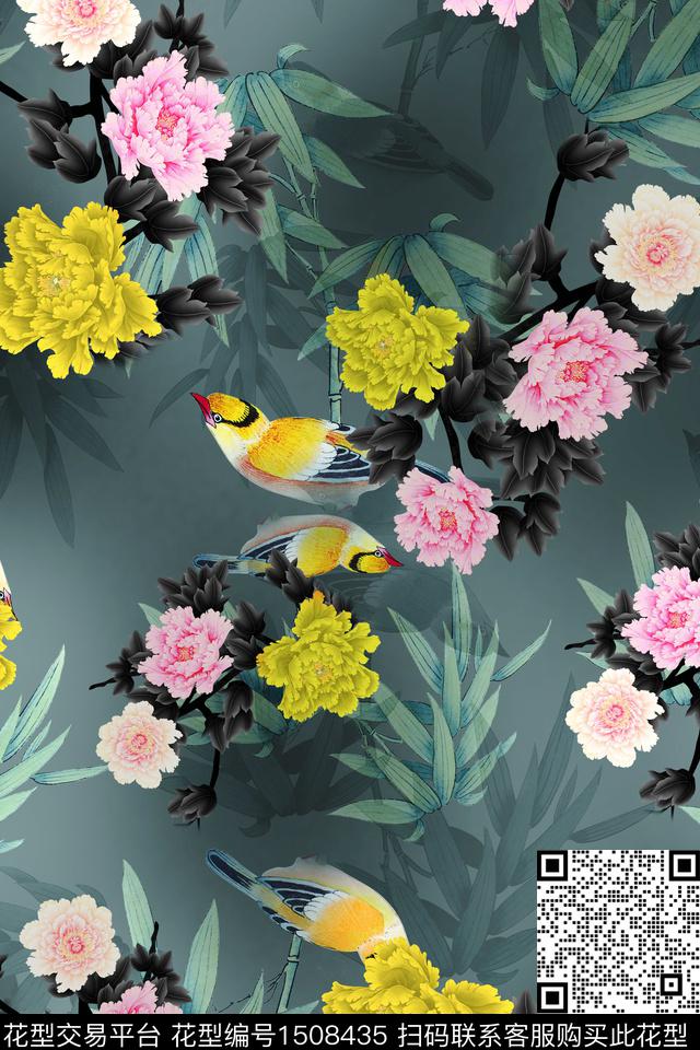 花卉香云纱真丝数码印花华亿平台下载（图片编号: 1508435） - 瓦栏（Walan）