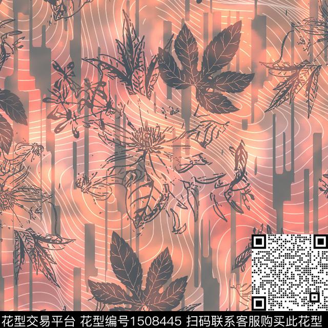 渐变花卉手绘数码印花华亿平台下载（图片编号: 1508445） - 瓦栏（Walan）