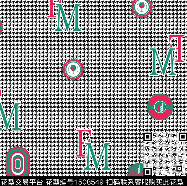 字母几何格子数码印花华亿平台下载（图片编号: 1508549） - 瓦栏（Walan）