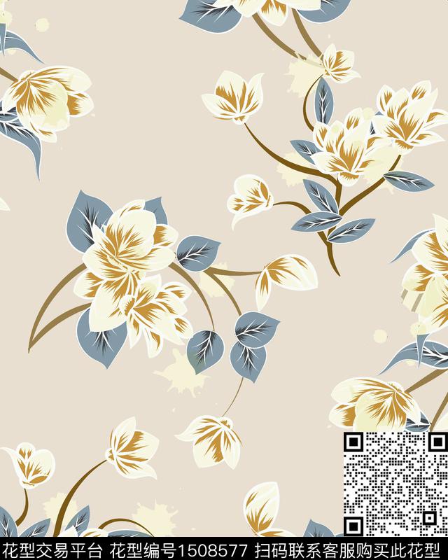 绿植树叶连衣裙大牌风数码印花华亿平台下载（图片编号: 1508577） - 瓦栏（Walan）