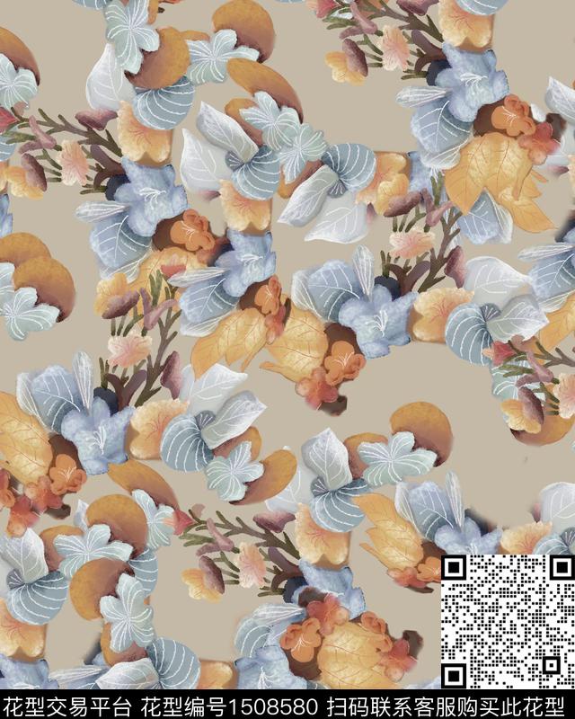 绿植树叶连衣裙大牌风数码印花华亿平台下载（图片编号: 1508580） - 瓦栏（Walan）