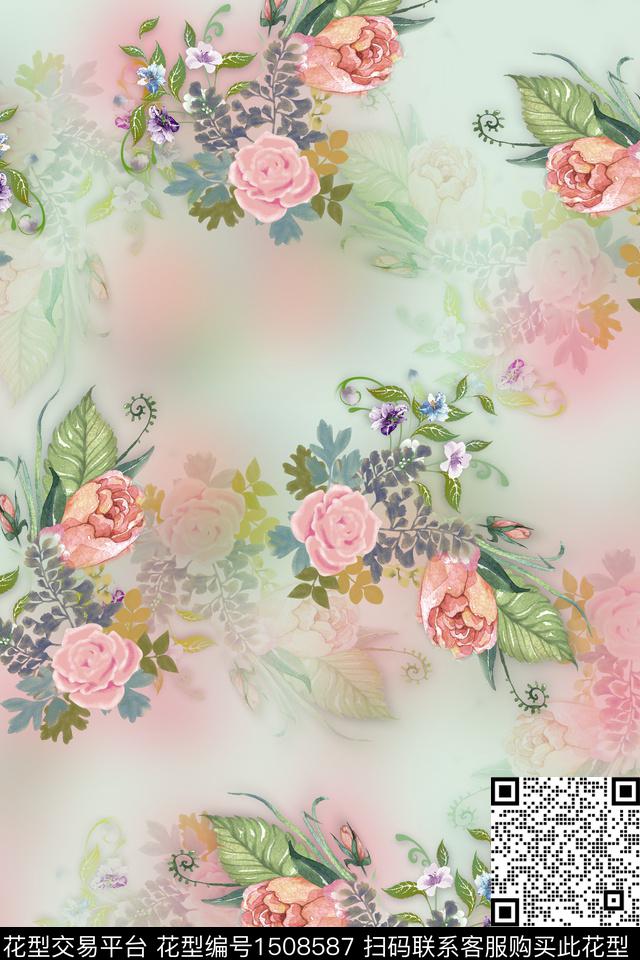 绿植树叶连衣裙大牌风数码印花华亿平台下载（图片编号: 1508587） - 瓦栏（Walan）