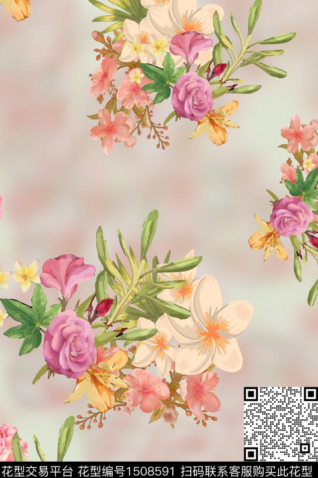 绿植树叶连衣裙大牌风数码印花华亿平台下载（图片编号: 1508591） - 瓦栏（Walan）