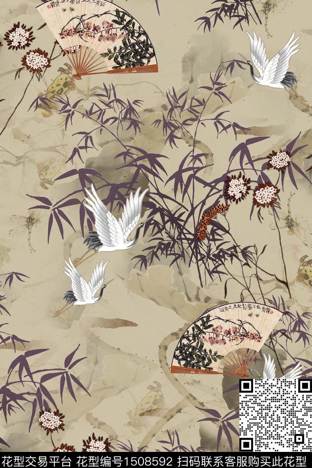花卉香云纱中国风数码印花华亿平台下载（图片编号: 1508592） - 瓦栏（Walan）