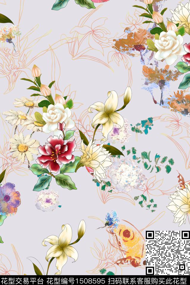 绿植树叶连衣裙大牌风数码印花华亿平台下载（图片编号: 1508595） - 瓦栏（Walan）