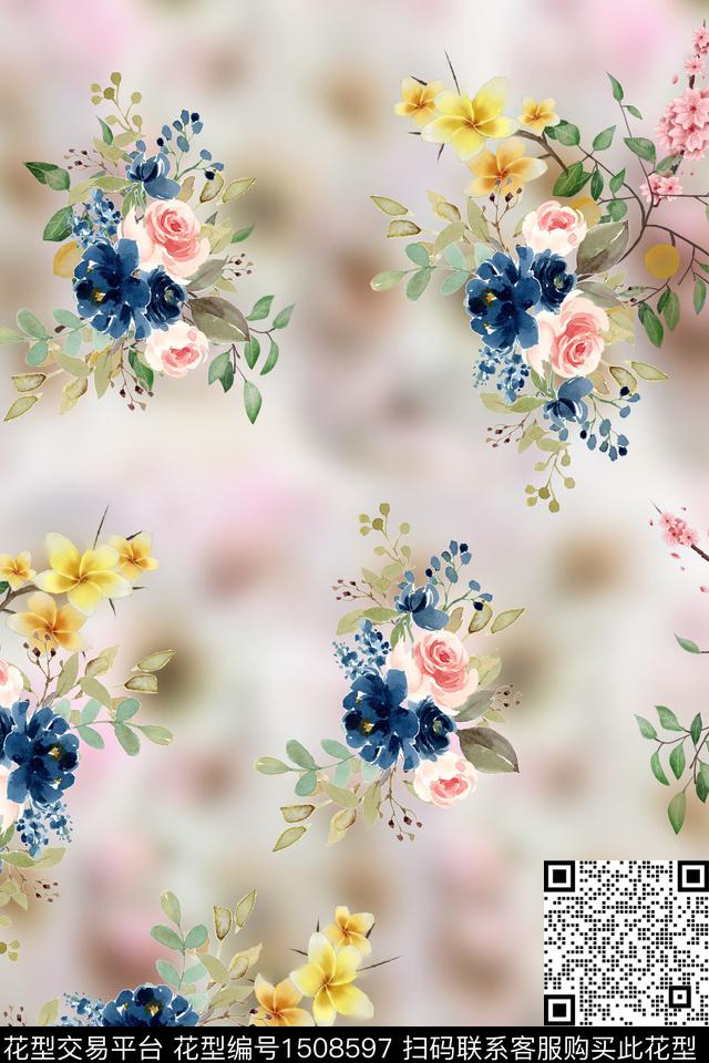 绿植树叶连衣裙大牌风数码印花华亿平台下载（图片编号: 1508597） - 瓦栏（Walan）