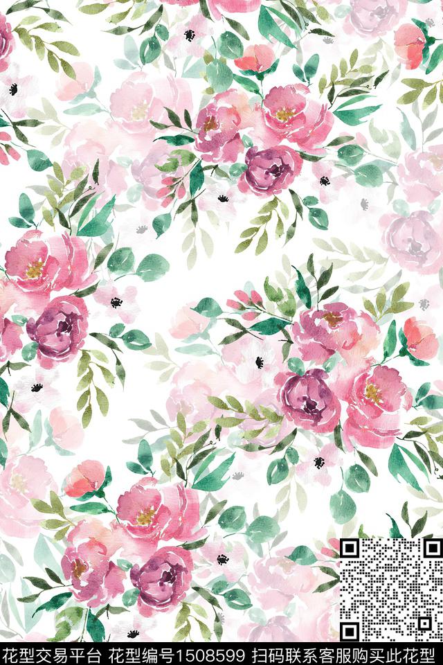 花卉小清新真丝数码印花华亿平台下载（图片编号: 1508599） - 瓦栏（Walan）