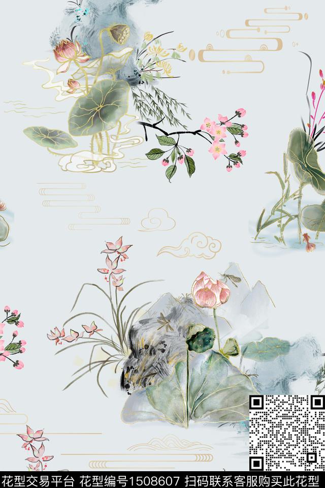 绿植树叶香云纱旗袍数码印花华亿平台下载（图片编号: 1508607） - 瓦栏（Walan）