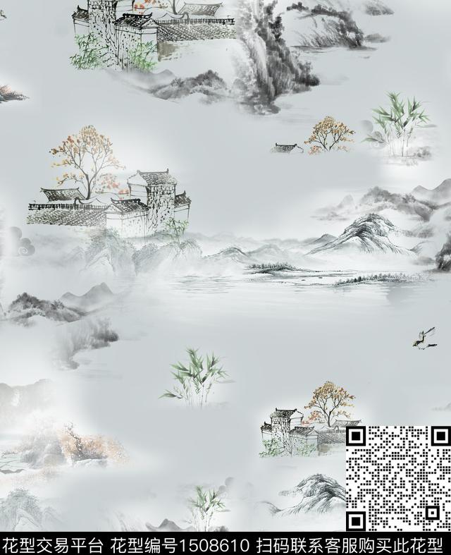 绿植树叶香云纱旗袍数码印花华亿平台下载（图片编号: 1508610） - 瓦栏（Walan）