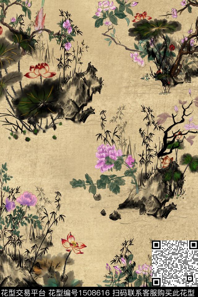 连衣裙大牌风旗袍数码印花华亿平台下载（图片编号: 1508616） - 瓦栏（Walan）