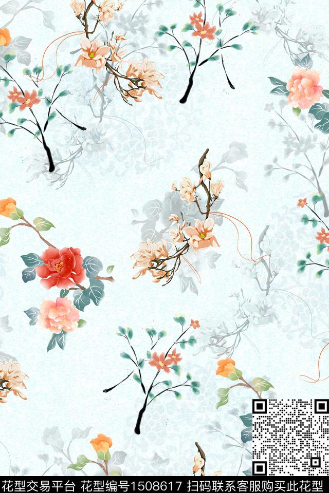 连衣裙大牌风旗袍数码印花华亿平台下载（图片编号: 1508617） - 瓦栏（Walan）