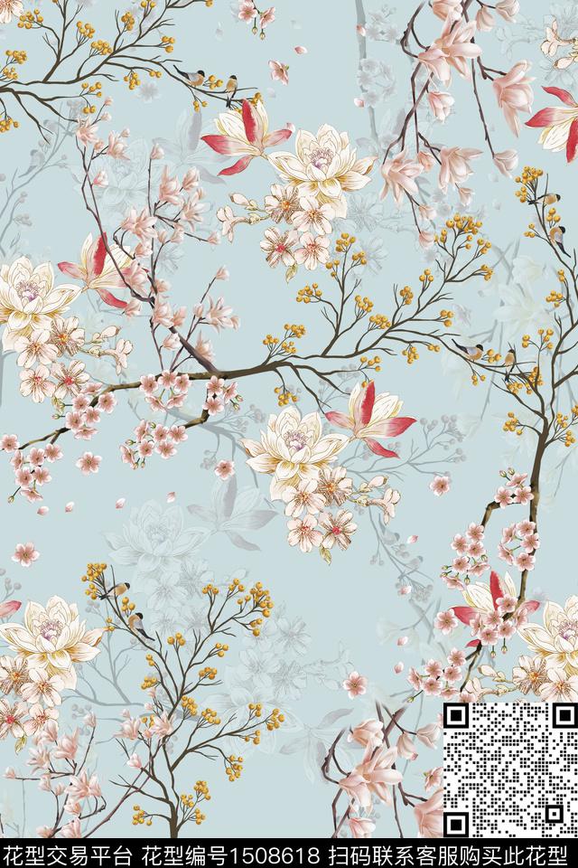 连衣裙大牌风旗袍数码印花华亿平台下载（图片编号: 1508618） - 瓦栏（Walan）