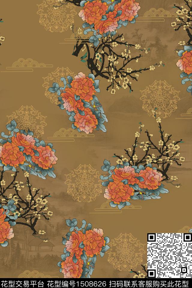 连衣裙大牌风旗袍数码印花华亿平台下载（图片编号: 1508626） - 瓦栏（Walan）