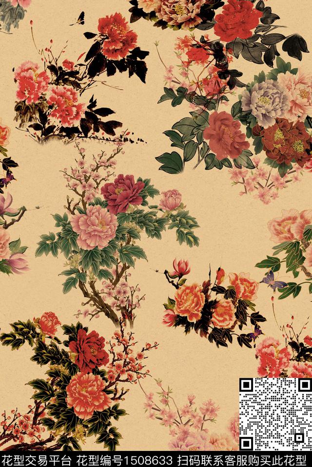 连衣裙大牌风旗袍数码印花华亿平台下载（图片编号: 1508633） - 瓦栏（Walan）