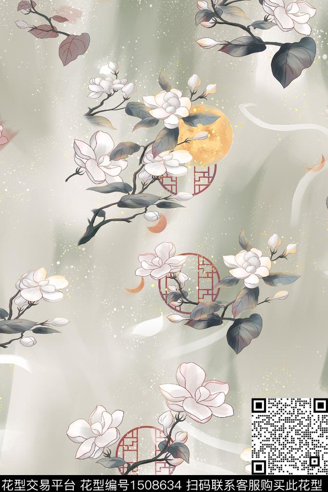 连衣裙大牌风旗袍数码印花华亿平台下载（图片编号: 1508634） - 瓦栏（Walan）