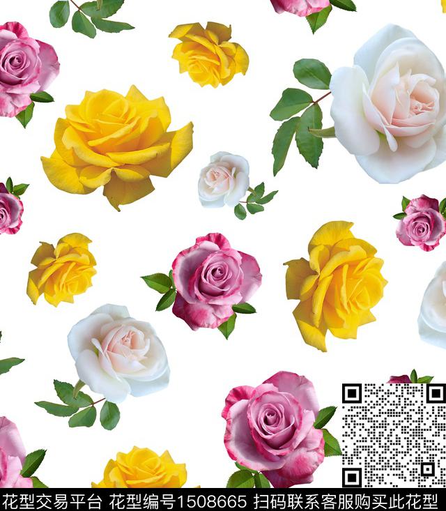 照片花卉玫瑰花清爽底花卉数码印花华亿平台下载（图片编号: 1508665） - 瓦栏（Walan）