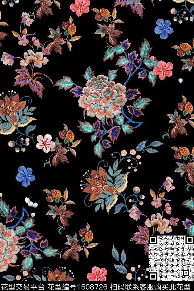 花卉真丝小碎花数码印花华亿平台下载（图片编号: 1508726） - 瓦栏（Walan）