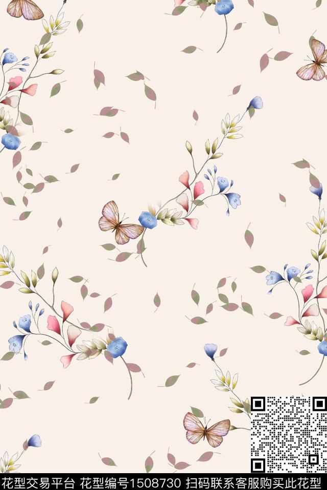 花卉小清新真丝数码印花华亿平台下载（图片编号: 1508730） - 瓦栏（Walan）