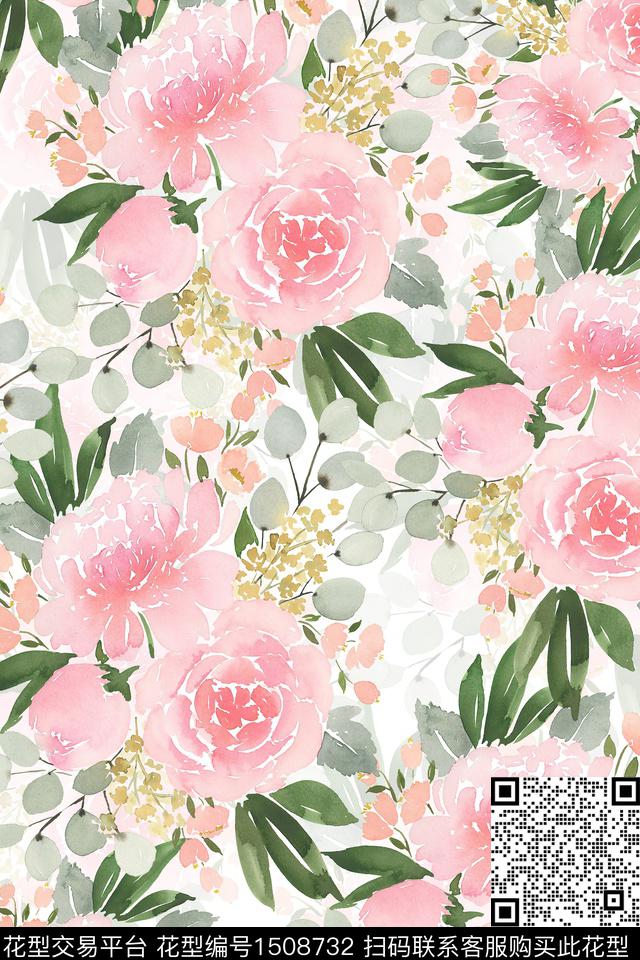 花卉小清新真丝数码印花华亿平台下载（图片编号: 1508732） - 瓦栏（Walan）