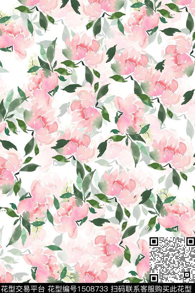 花卉小清新真丝数码印花华亿平台下载（图片编号: 1508733） - 瓦栏（Walan）