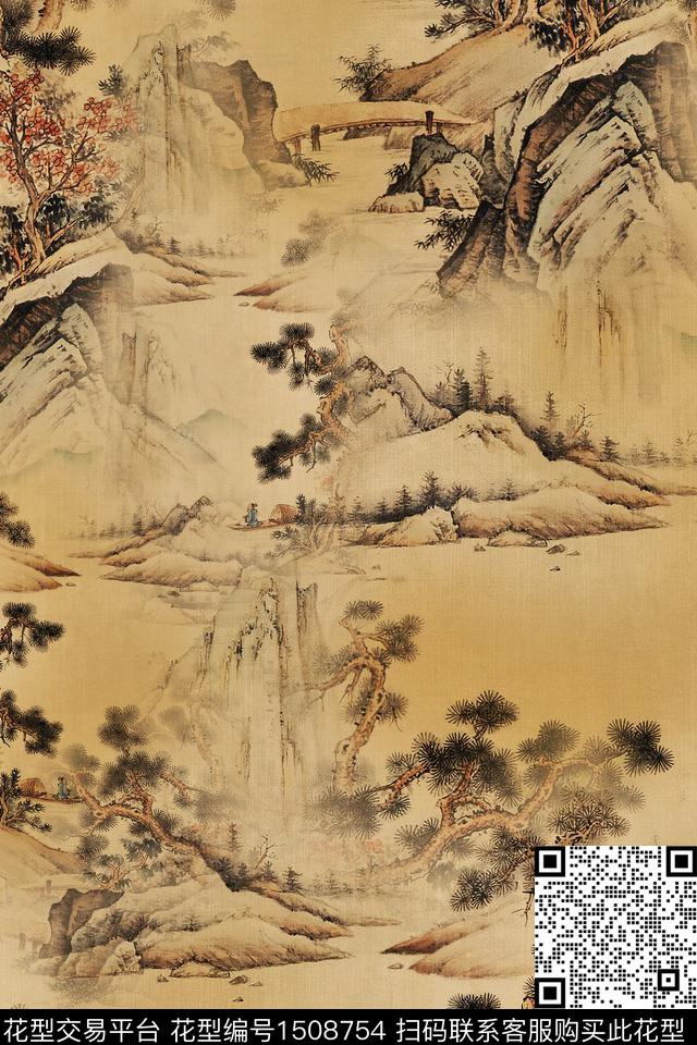 花卉香云纱中国风数码印花华亿平台下载（图片编号: 1508754） - 瓦栏（Walan）