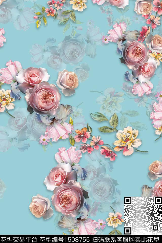 花卉香云纱中国风数码印花华亿平台下载（图片编号: 1508755） - 瓦栏（Walan）