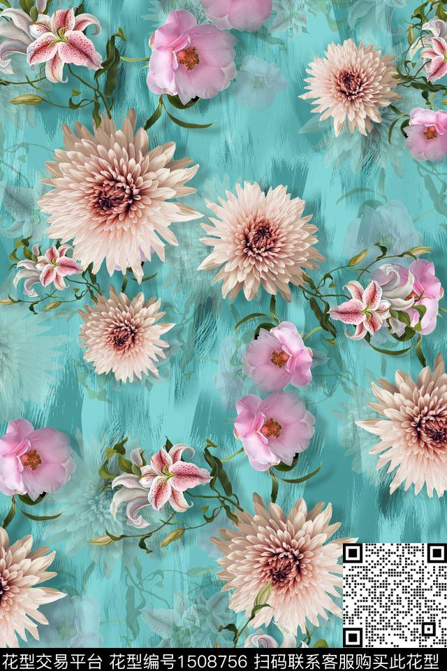 花卉香云纱中国风数码印花华亿平台下载（图片编号: 1508756） - 瓦栏（Walan）