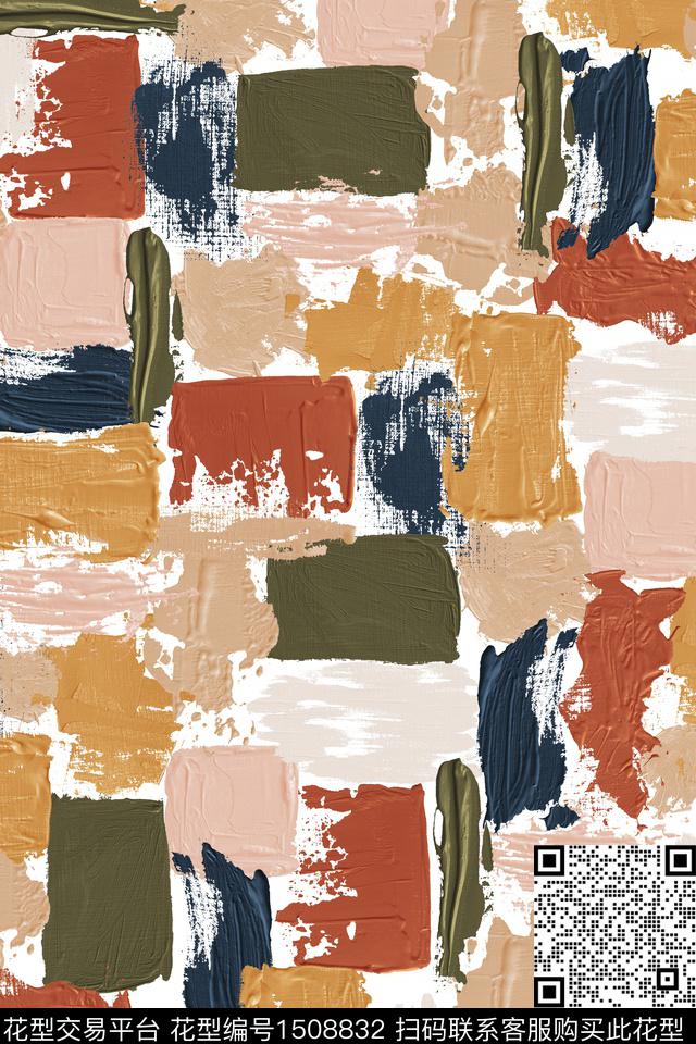 抽象笔触油画华亿平台数码印花华亿平台下载（图片编号: 1508832） - 瓦栏（Walan）