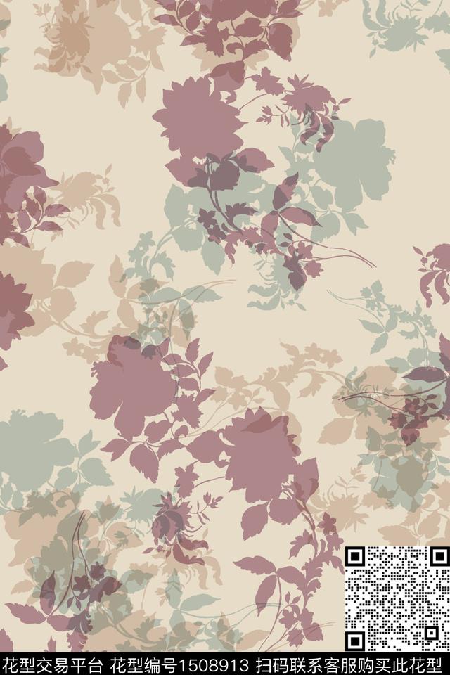 花卉大牌风香云纱数码印花华亿平台下载（图片编号: 1508913） - 瓦栏（Walan）