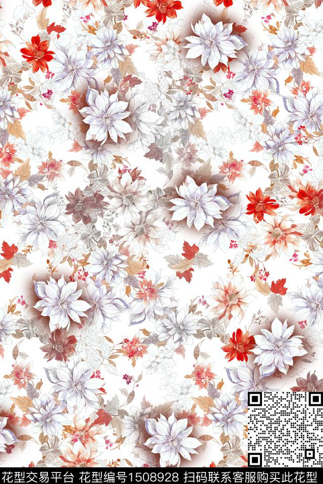 花卉大牌风香云纱数码印花华亿平台下载（图片编号: 1508928） - 瓦栏（Walan）