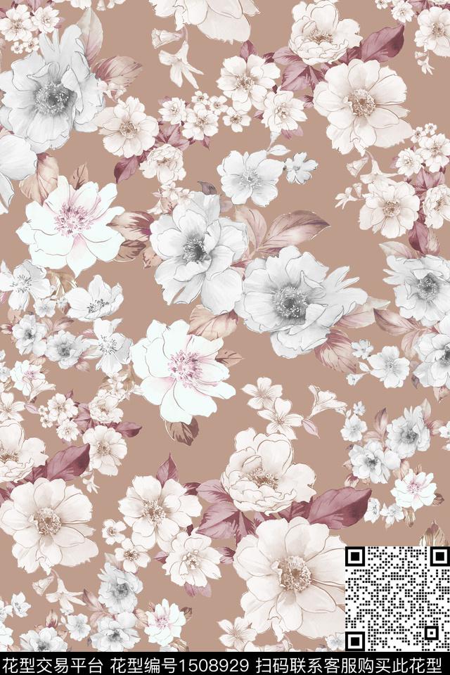 花卉大牌风小清新数码印花华亿平台下载（图片编号: 1508929） - 瓦栏（Walan）