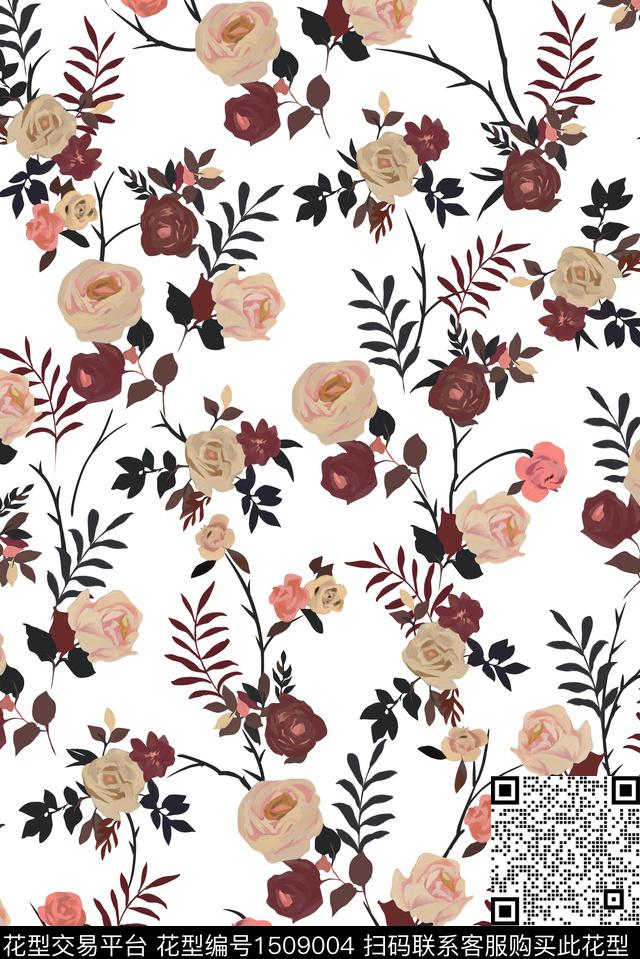 花卉手绘花卉年轻女性数码印花华亿平台下载（图片编号: 1509004） - 瓦栏（Walan）