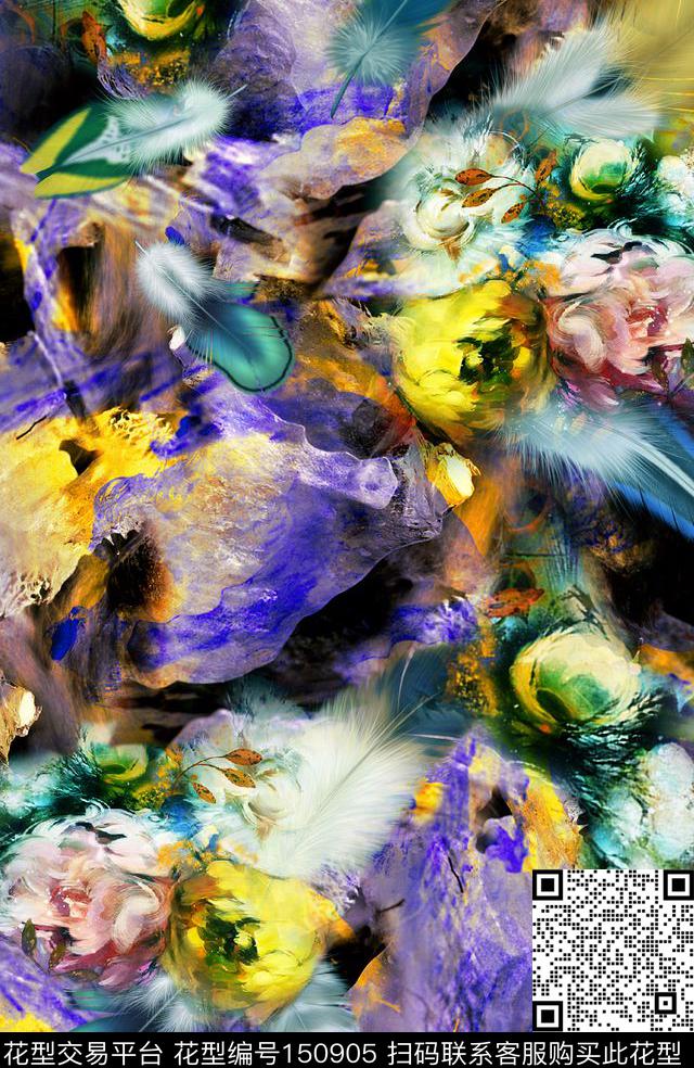 羽毛紫灰数码印花华亿平台下载（图片编号: 150905） - 瓦栏（Walan）