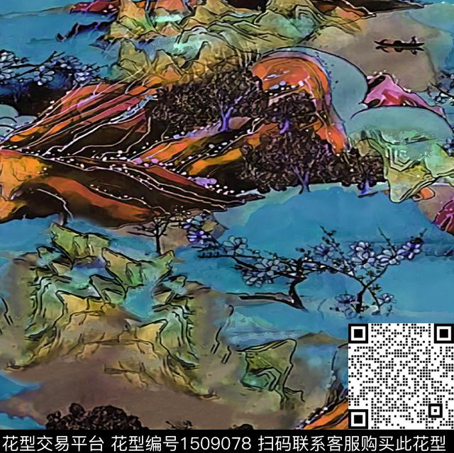 抽象花卉手绘花卉数码印花华亿平台下载（图片编号: 1509078） - 瓦栏（Walan）