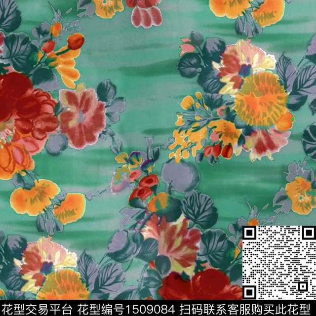 抽象花卉手绘花卉数码印花华亿平台下载（图片编号: 1509084） - 瓦栏（Walan）