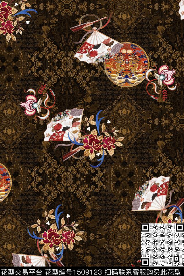花卉香云纱中国风数码印花华亿平台下载（图片编号: 1509123） - 瓦栏（Walan）