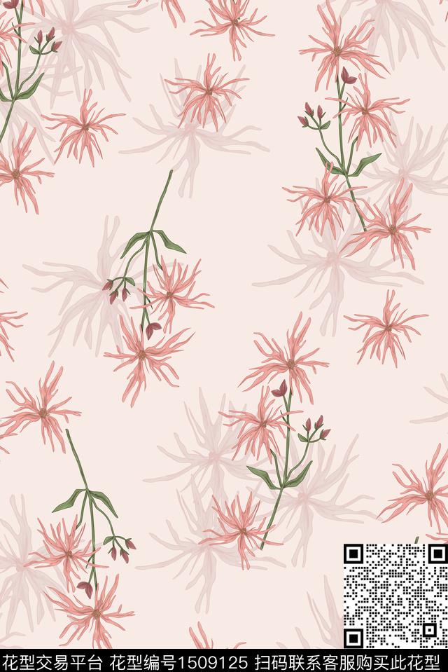 清爽底花卉花卉年轻女性数码印花华亿平台下载（图片编号: 1509125） - 瓦栏（Walan）