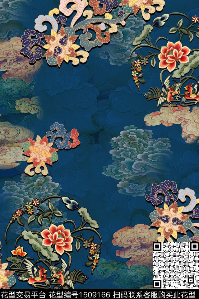 香云纱中国风复古旗袍花数码印花华亿平台下载（图片编号: 1509166） - 瓦栏（Walan）