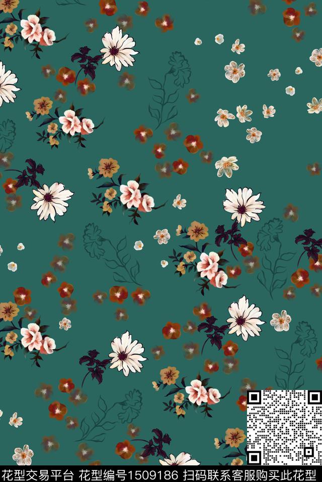 花卉抽象手绘花卉数码印花华亿平台下载（图片编号: 1509186） - 瓦栏（Walan）