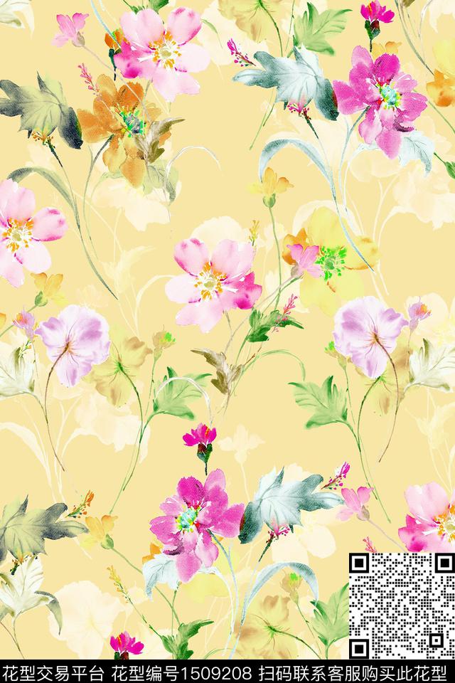 绿植树叶花卉大牌风数码印花华亿平台下载（图片编号: 1509208） - 瓦栏（Walan）