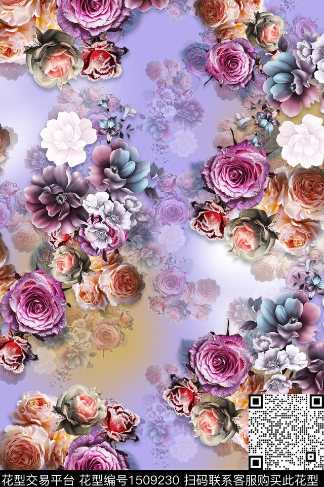 花卉香云纱中国风数码印花华亿平台下载（图片编号: 1509230） - 瓦栏（Walan）