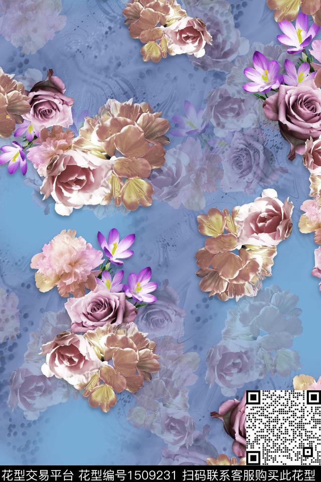 花卉香云纱中国风数码印花华亿平台下载（图片编号: 1509231） - 瓦栏（Walan）