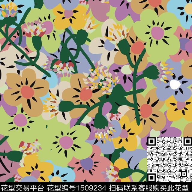 花卉大牌风休闲数码印花华亿平台下载（图片编号: 1509234） - 瓦栏（Walan）