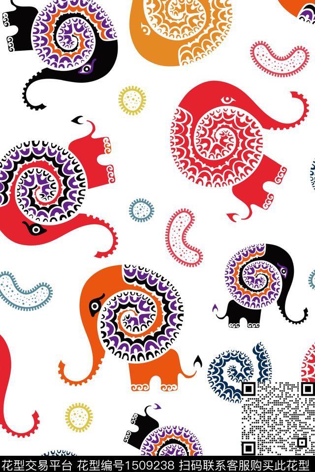 大象趣味休闲风传统印花华亿平台下载（图片编号: 1509238） - 瓦栏（Walan）