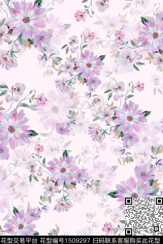 花卉小清新真丝数码印花华亿平台下载（图片编号: 1509297） - 瓦栏（Walan）