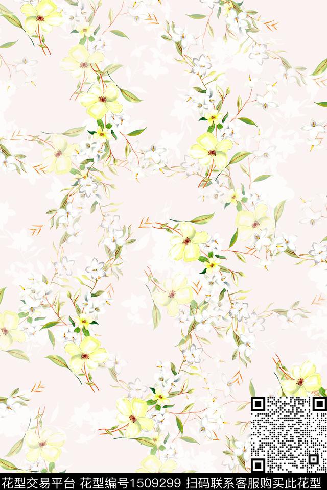花卉小清新真丝数码印花华亿平台下载（图片编号: 1509299） - 瓦栏（Walan）